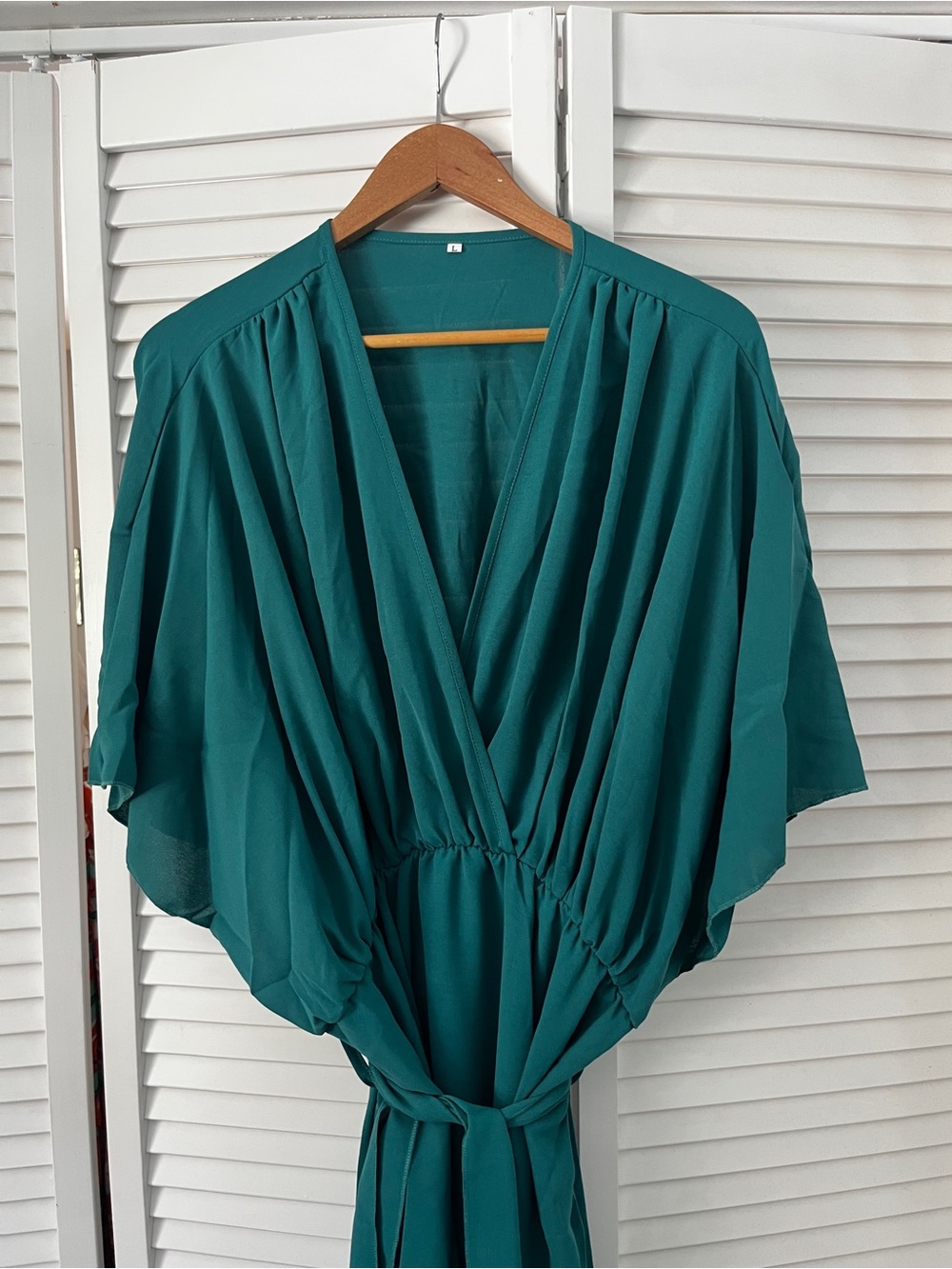 Midnight Teal Batwing Midi Dress w/ Tie Belt